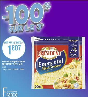 Géant Casino President emmental râpé fondant 28% m.g. offre