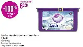 Géant Casino Lenor & dash lessive capsules caresse aérienne offre