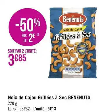 Géant Casino Benenuts noix de cajou grillées à sec offre