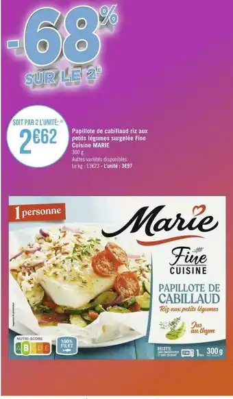 Géant Casino Marie papillotte de cabillaud riz aux petits légumes surgelée fine cuisine offre