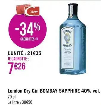 Géant Casino Bombay sapphire london dry gin 40% vol. offre