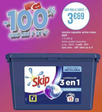 Géant Casino Skip lessive capsules active clean* offre
