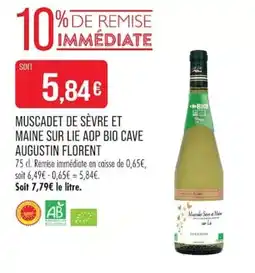Match Augustin Florent Muscadet de Sèvre et Maine sur Lie AOP Bio Cave offre