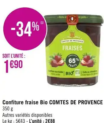 Géant Casino Les comtes de provence confiture fraise bio offre