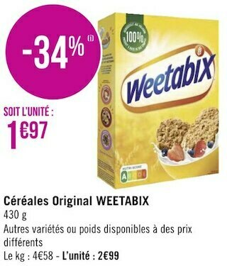 Géant Casino Weetabix céréales original offre
