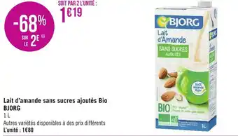 Géant Casino Bjorg lait d’amande sans sucres ajoutés bio offre