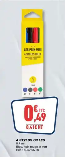 Bureau Vallée LES PRIX MINI 4 STYLOS BILLE offre