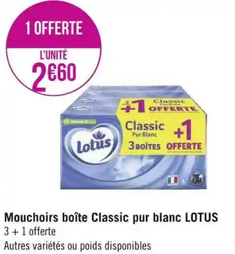 Géant Casino Lotus mouchoirs boîte classic pur blanc offre