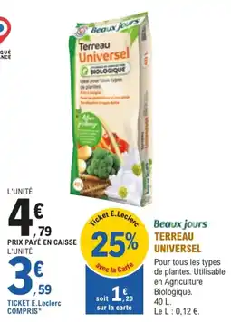 E.Leclerc Brico Beaux jours Terreau Universel offre
