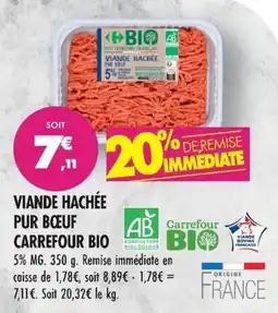 Match Carrefour BIO Viande hachée pur bœuf offre