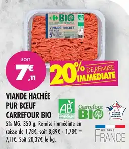 Match Carrefour bio viande hachée pur bœuf offre