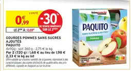 Intermarché Paquito gourdes pommes sans sucres ajoutés offre