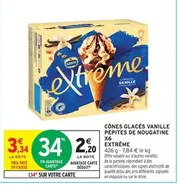 Intermarché Extrême cônes glacés vanille pépites de nougatine x6 offre