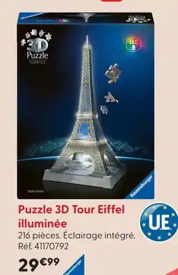 La Grande Récré Ravensburger puzzle 3d tour eiffel illuminée offre