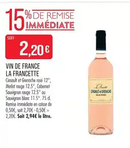 Match La francette vin de france cinsault et grenache rosé 12° offre