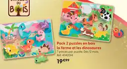 La Grande Récré L'atelier du bois pack 2 puzzles en bois la ferme et les dinosaures offre