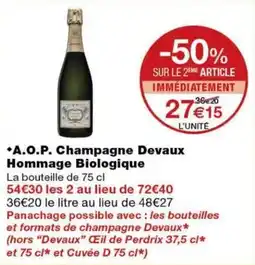Monoprix Devaux Champagne Hommage Biologique offre