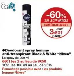 Monoprix NIVEA Déodorant spray homme anti-transpirant Black & White offre