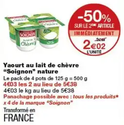 Monoprix Soignon Yaourt au lait de chèvre offre