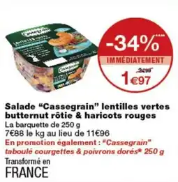 Monoprix Cassegrain Salade lentilles vertes butternut rôtie & haricots rouges offre