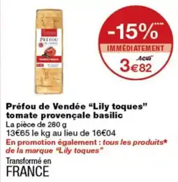Monoprix Lily toques Préfou de Vendée offre
