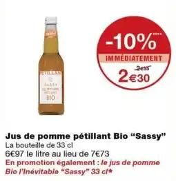 Monoprix PETILLANT SASSY JUS DE POMME PÉTILLANT BIO offre