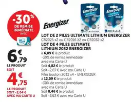 Hyper U Energizer Piles bouton 2032 offre