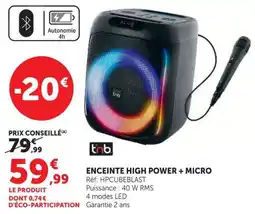 Hyper U tnb ENCEINTE HIGH POWER + MICRO offre