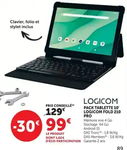 Hyper U LOGICOM PACK TABLETTE 10' LOGICOM FOLD 210 PRO offre