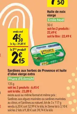 Les Comptoirs de la Bio Phare d'Eckmühl Sardines aux herbes de Provence et huile d'olive vierge extra offre