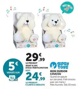 Hyper U Gipsy toys - mon ourson coucou offre