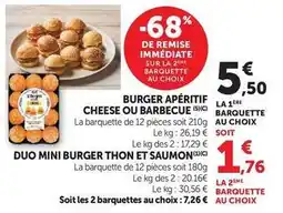 Super U Burger aperitif cheese ou barbecue offre