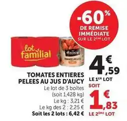 U Express Tomates entieres pelees au jus d'aucy offre