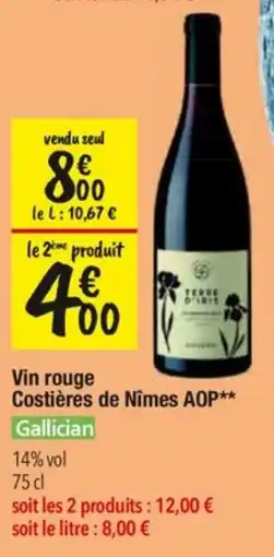 Les Comptoirs de la Bio Gallician Vin rouge Costières de Nîmes AOP** offre