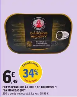 E.Leclerc LA MONEGASQUE FILETS D'ANCHOIS offre