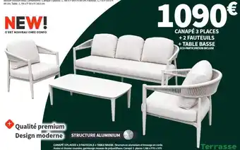 Canape 3 places + 2 fauteuils + taille basse