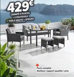 Conforama Complet - canapé 3 places + 2 fauteuils + table haute + 2 poufs offre