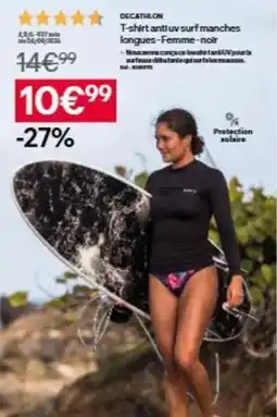 Decathlon Decathlon - t-shirt anti-surf manches longues femme - noir offre