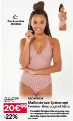 Decathlon Decathlon - mallot de ban 1piece raye femme-baar rouge et blanc offre