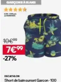 Decathlon Decathlon - short de bain sunset garcon-100 offre