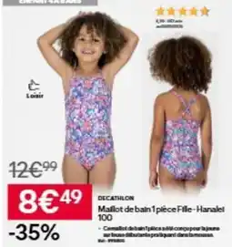 Decathlon Decathlon - mallot de bain 1 pièce fille-haralet 100 offre