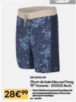 Decathlon Decathlon - short de bain bleu surf long 19 homme-bs500 arch offre