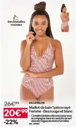 Decathlon Decathlon - maillot de bain 1 pièce rayé femme-bearouge et blanc offre