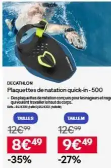 Decathlon Decathlon - plaquettes de natation quick-in-500 offre