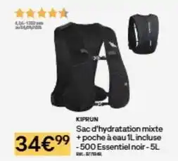 Decathlon Sac d'hydratation mixte + poche à eau 1l incluse - 500 essentiel noir offre