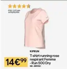 Decathlon T-shirt running rose respirant femme offre