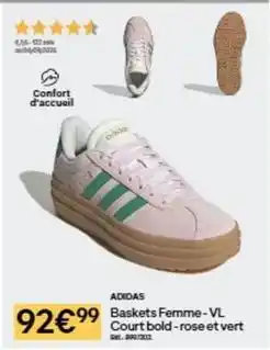 Decathlon Adidas - baskets femme-vl court bold-rose et vert offre