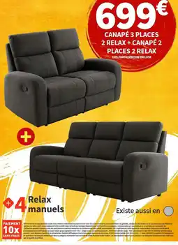 Conforama Canapé 3 places 2 relax + canape 2 places 2 relax offre