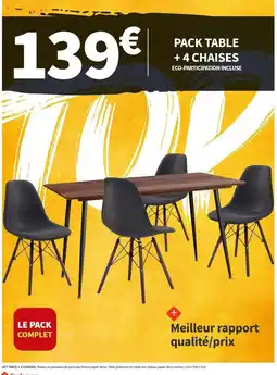 Conforama Complet - pack table + 4 chaises offre