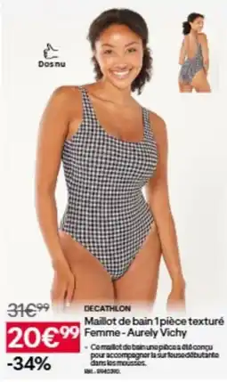 Decathlon Aurely Vichy Maillot de bain 1 pièce texturé Femme offre